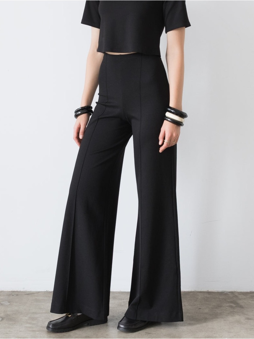 Ripley Rader Black Ponte Knit Long Wide Leg Pants